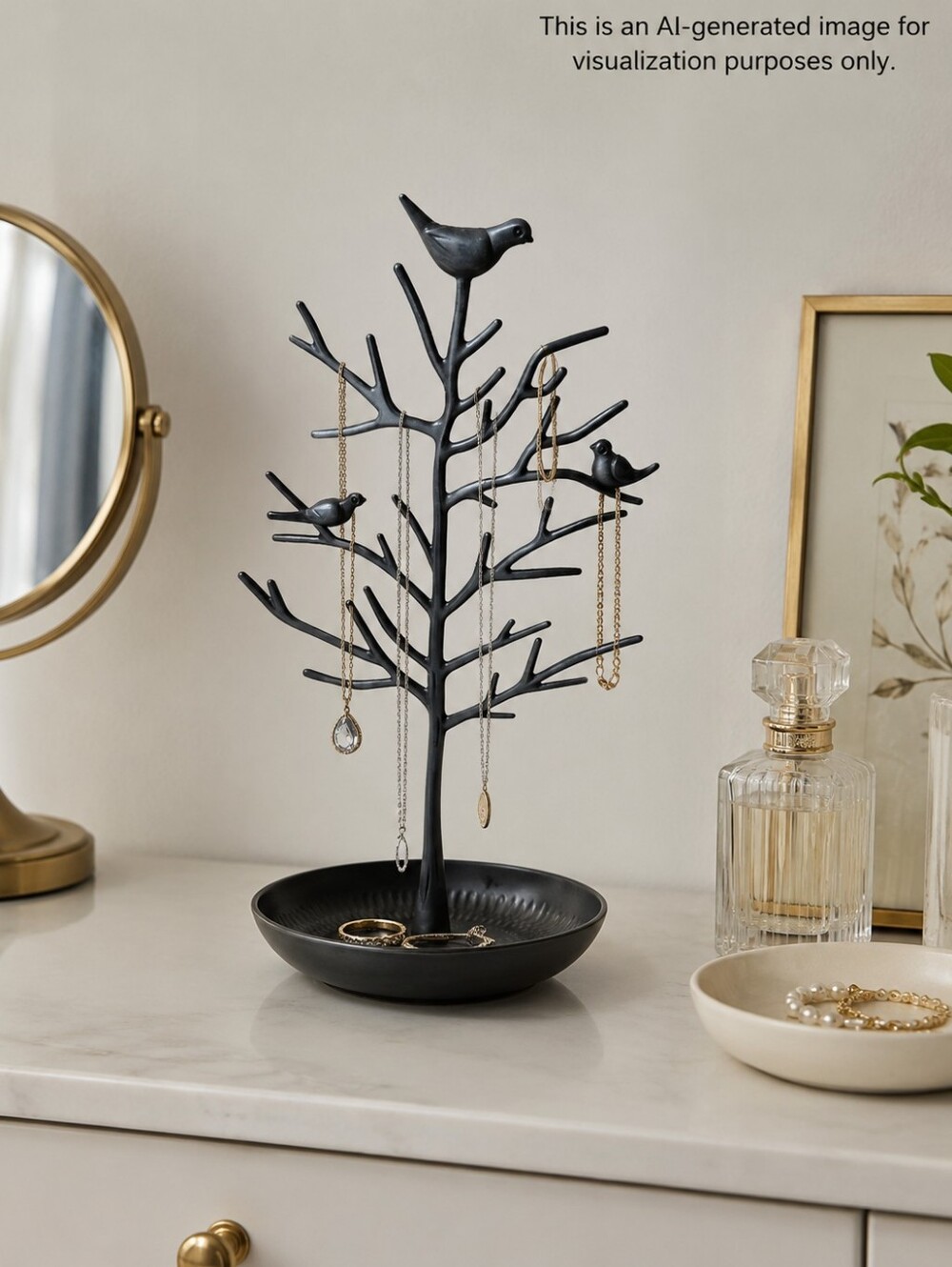 Liz Claiborne Pewter Metal Bird Jewelry Tree